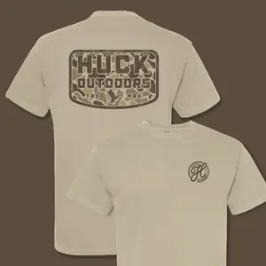 Huck Outdoors Camo Patch Shirt - Tan Tad Max Design with Logo Patch on Sleeve
