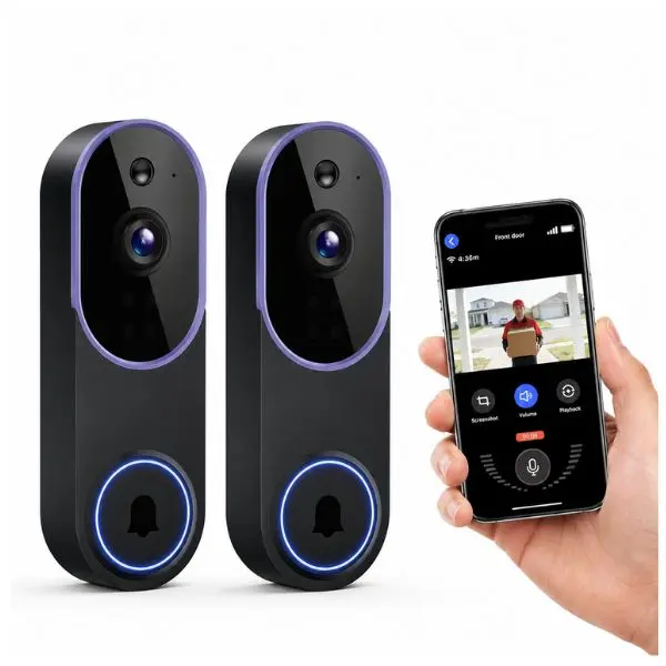 Smart 1080p Video Doorbell Camera with Night Vision, Live View, AI Human Detection, 2-Way Audio, Cloud Storage (Sold Separately), 2.4G WiFi Only, Hidden Security (Pack 2)
