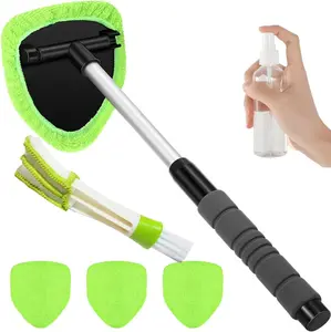 Windshield Cleaning Tool, Microfiber Car Window Cleaner with 4 Reusable and Washable Microfiber Pads and Extendable Handle microfiber towel pad