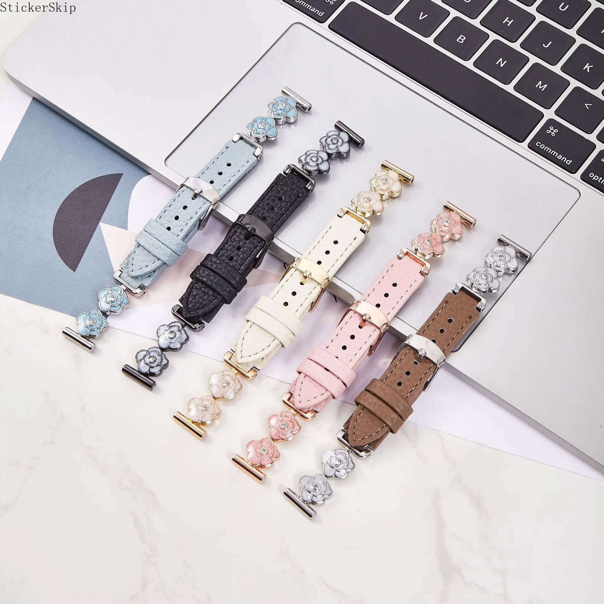 2026 NEW HOT  Camellia Leather Watch Band – Premium Floral Strap for iWatch, GT6 &mi Smartwatch, Elegant Fashion Bracelet for Women