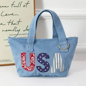 USA Letter Embroidered Small Canvas Tote Bag Set