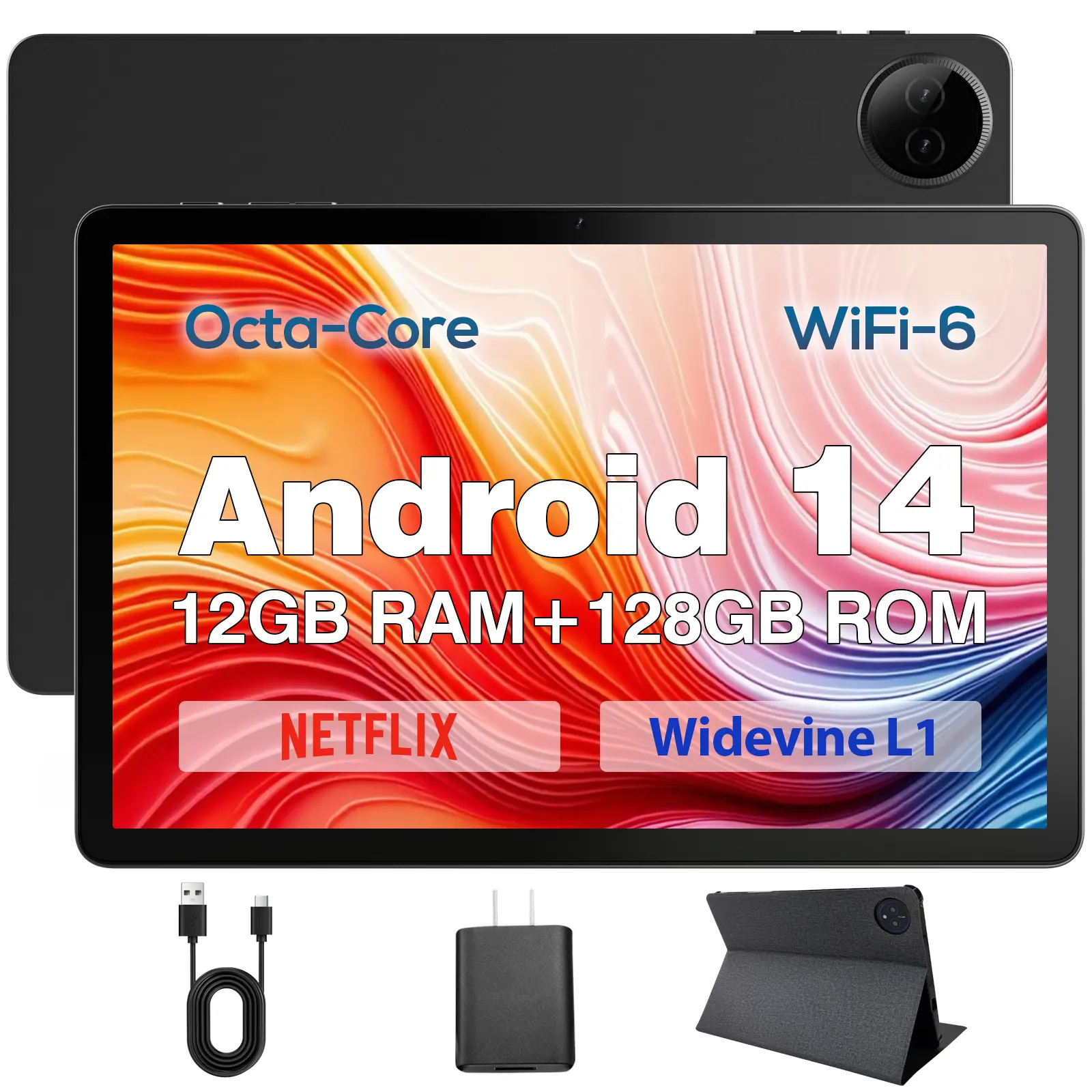 DigiLand Tablet,2025 10.1 Inch HD Octa-Core Processor Gray Android Tablet,12GB RAM,128 GB ROM, BT 5.0, Dual Camera, Office Tablet Computer,Widevine L1 (Gray) sunscreen sunscreen