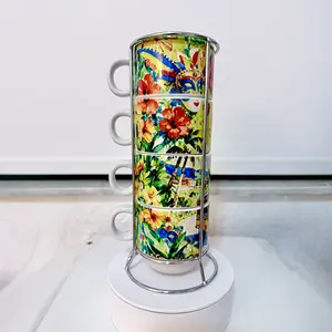 Colombia Custom Coffee Cup Set of 4 (6oz) – Personalized Ceramic Espresso Mugs with Name | Handmade by Ashekuba