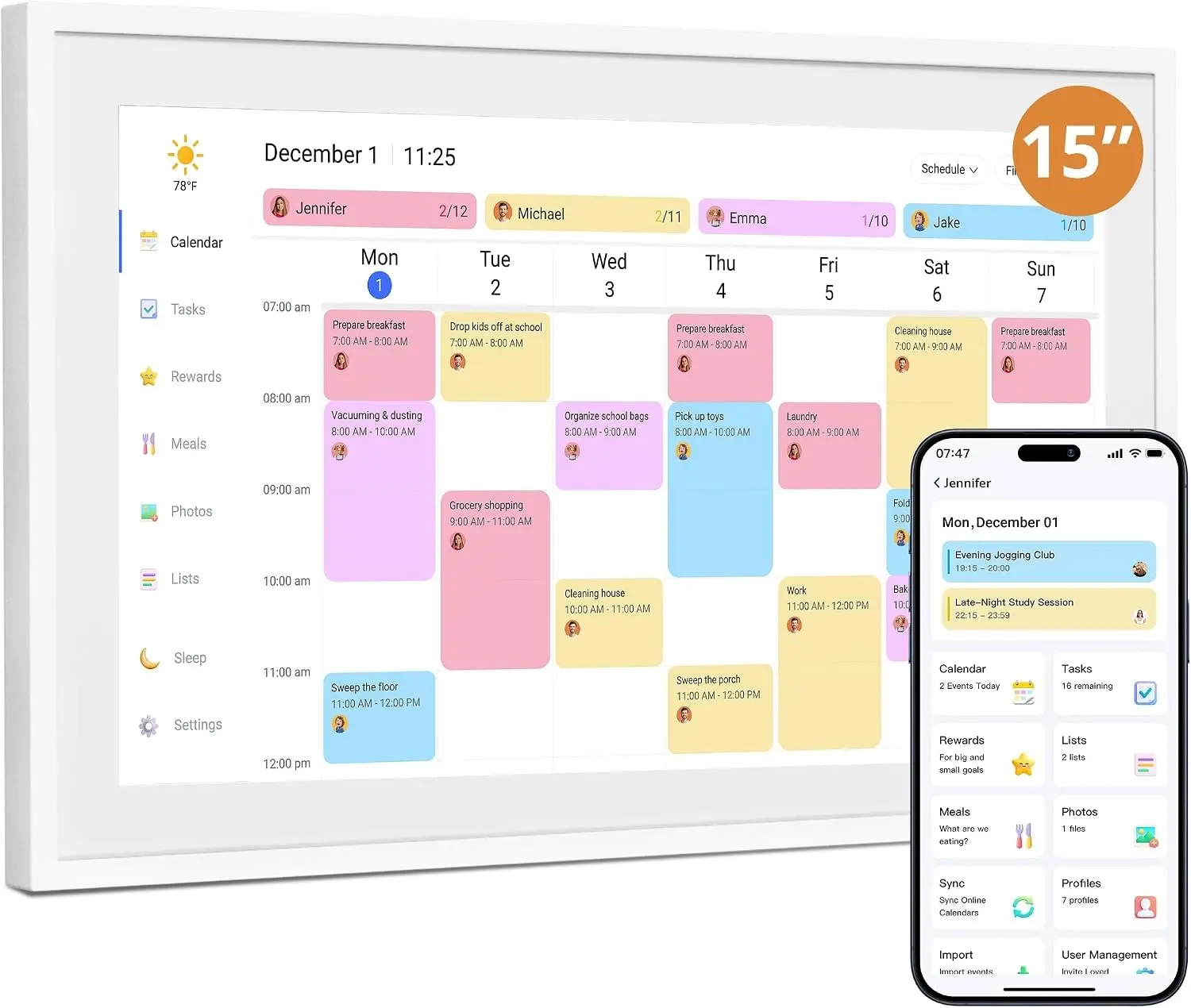 10.1/15.6Inch Electronic Wall Calendars & Chore Chart, Full HD Interactive Touchscreen Display for Family Schedules Planner,Seamless Scheduling/Organizing-Wall/Desk Mountable