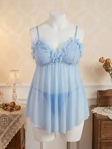 Women's Lace Ruffle Sleepwear Set, Soft Breathable Fabric, Elegant Design for Women, Perfect for Casual & Daily Wear, Comfortable Nightwear