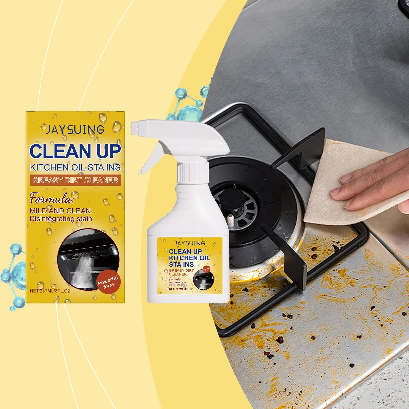 Jaysuing Household Kitchen Appliance Cleaner Spray Bottle - Home Cleaning Supplies, Grease Remover, Deep Cleaning Continuous Spray for Stoves, Range Hoods, Grease Remover Kitchen Cleaners