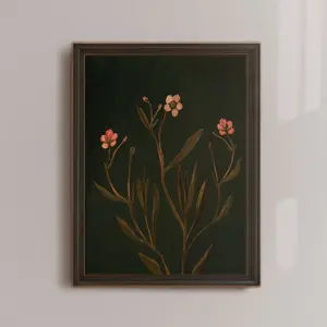 Unframed, Room Decor, Art Prints, Dark Floral Wall Art, Black Background, Flower Artwork, Floral Poster, Dark Botanical Print, Wildflower Wall Art