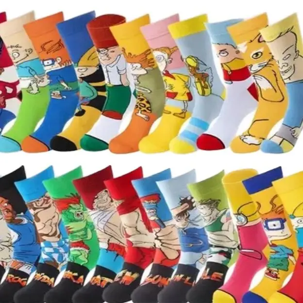 Men's Random Knitted Fun Novelty Pattern Crew Socks - 3 Pairs - Soft and Breathable - Menswear Soft Stylish Elastic Plain Set Sweat Tropical