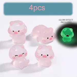 4 Mini Cute Pig Ornaments, Semi-Transparent Resin Glow-In-The-Dark Pigs, DIY Creative Landscape Decorations, Craft Supplies