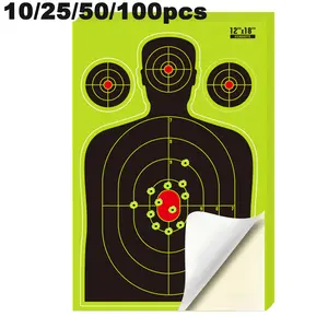 5/25/50/100 Pack 12x18 inch Silhouette Splatter Targets and Adhesive Target Sticker, Bright Fluorescent Yellow, Easily seen on Impact for Indoor and Outdoor Shooting Range
