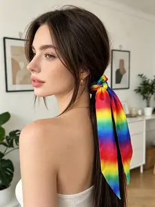 2pcs Rainbow Striped Large Bow Ribbons, Pride Day Festival Party Parade Hair Accessories, Fashion Casual Hair Clips, Cute Hair Accessories, Perfect for Gifts and Outings