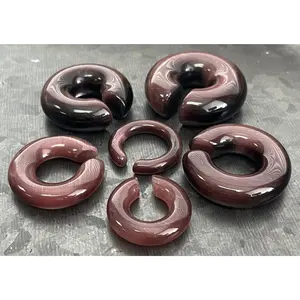 PAIR of Unique Purple Cat Eye Stone Hoops Ear Weight Hanging Plugs - Gauges 1/2" (12mm) up to 5/8" (16mm)