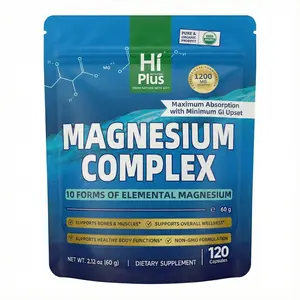 HiPlus Magnesium Complex 1200mg Dietary Supplement, 10 Essential Forms for Men & Women, 120 Non-GMO Capsules with Lactobacillus Prebiotic Blend & Digestive Enzymes, Lab Tested, All Natural Mushroom, Optimal Absorption Digestion Vitamin B Vitamins outdoorf