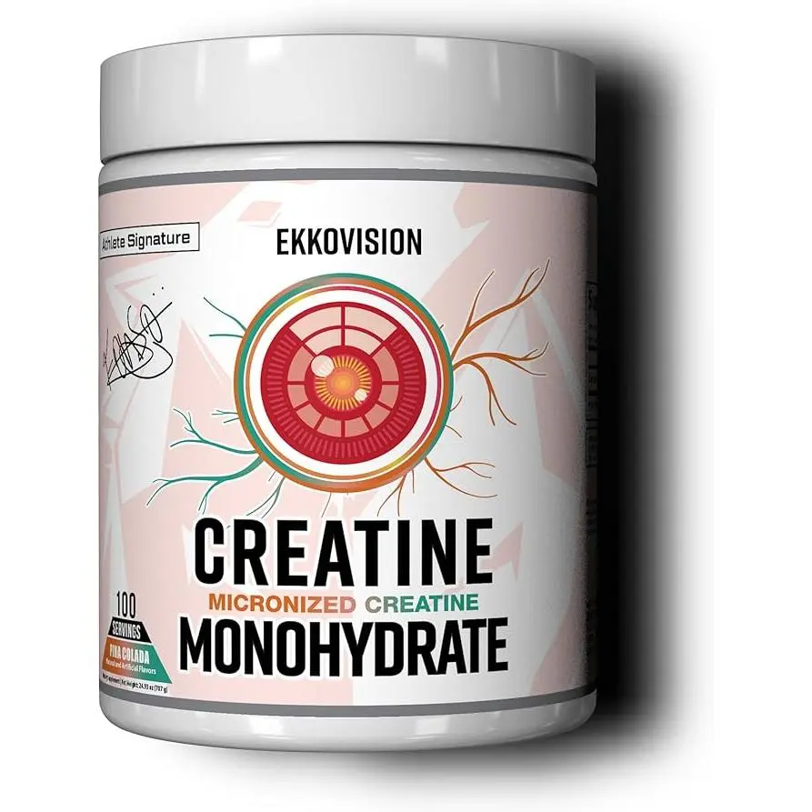 Ekkovision Creatine Monohydrate Powder, Micronized, Pina Colada, Pre Workout & Post Workout Supplement for Men and Women, Energy Support, Easy to Mix in Shakes, Smoothies & Beverages, 100 Servings