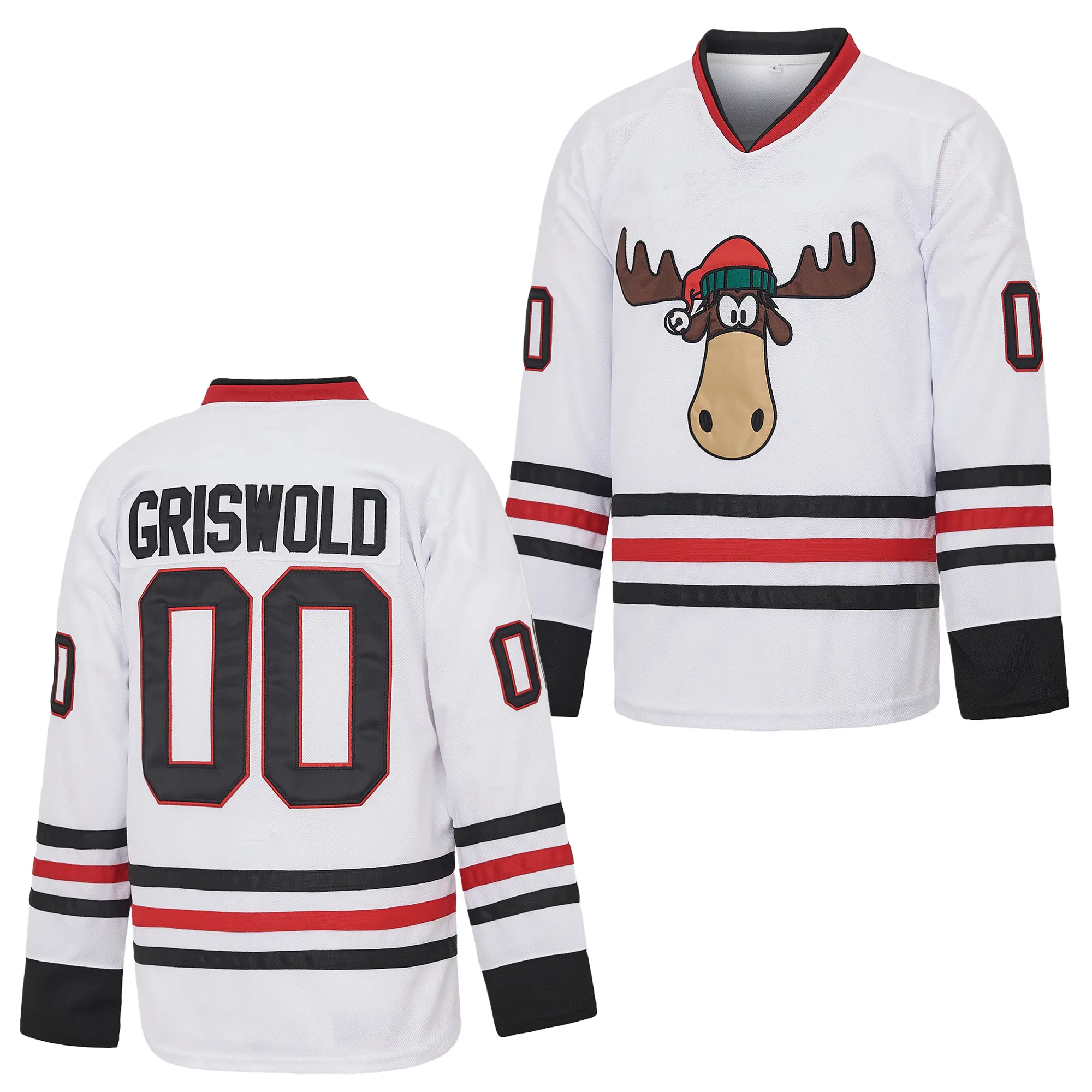Griswold #00 Reindeer Hockey Embroidered Jersey Casual Training Long Sleeved, Perfect Gift for Any Occasion
