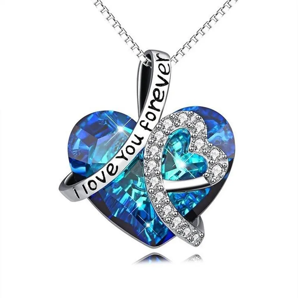 Bring U Personalized I love you forever Ocean Heart Peach Heart Clavicle Necklace for Women Girl Pendant Dainty Anniversary/Mothers Day Gifts for her