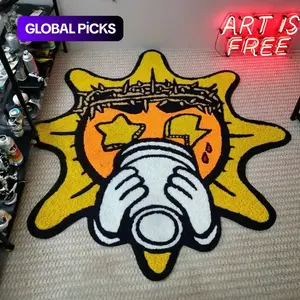Creative Art Design Carpet Mat, Trendy Graffiti Sun Pattern Rug, Pet Friendly Non-Slip Thick Soft Plush Pad for Living Room Bedroom #GLOBAL PICKS