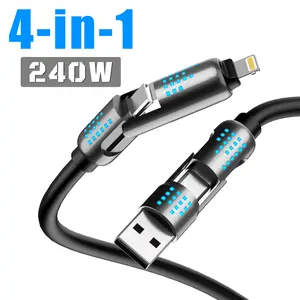 4-in-1 USB-C Cable, 240W Fast Charging, PD 5A, Aluminum, Data Transfer for iPhone 16/15, iPad, Samsung, and Laptops