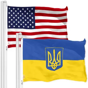 G128 Combo Pack: American USA Flag 2x3 Ft & Ukraine Ukrainian Coat of Arms Flag  2x3 Ft | Both LiteWeave Pro Series Printed 150D Polyester, Brass Grommets