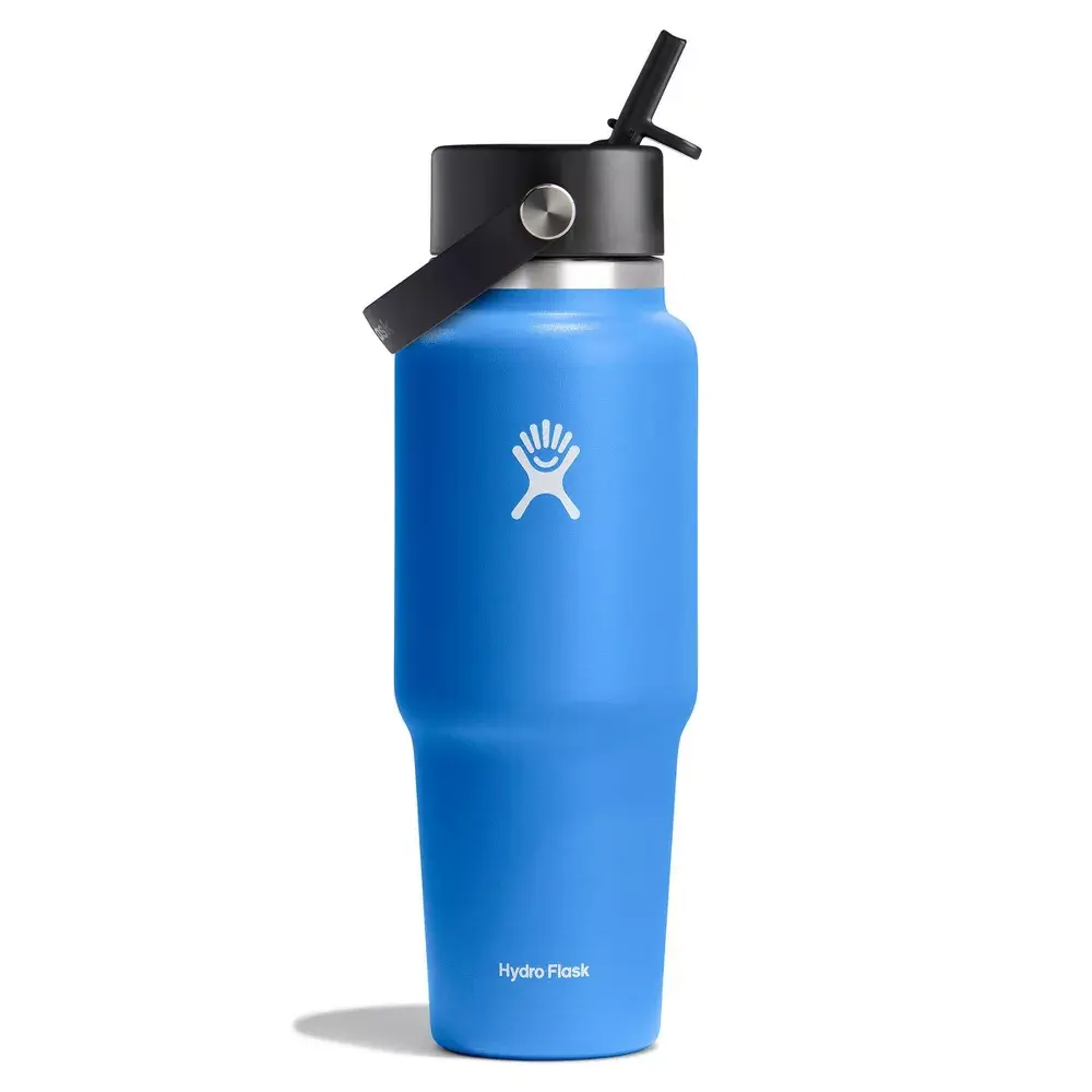 Hydro Flask 32oz Wide Mouth Stainless Steel Insulated Leakproof Travel Water Bottle with Flex Straw for Keeping Drink Cold & Ice Cubes Intact