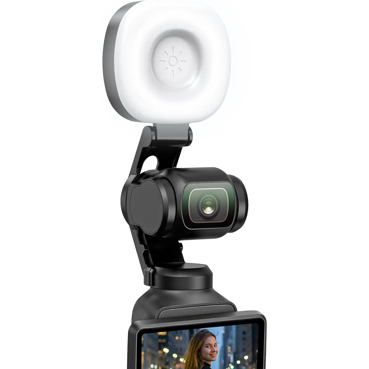 AMAZEAR Auto-Follow Gimbal Fill Light for DJI OSMO Pocket 4 Cam Accessories, CRI 95+, 3-Color Temp, Brightness Adjustable, 500mAh 1.6W USB-C Rechargeable, Black for Filming & Selfie Vlog Setup, Led Selfie Light, Filming Setup