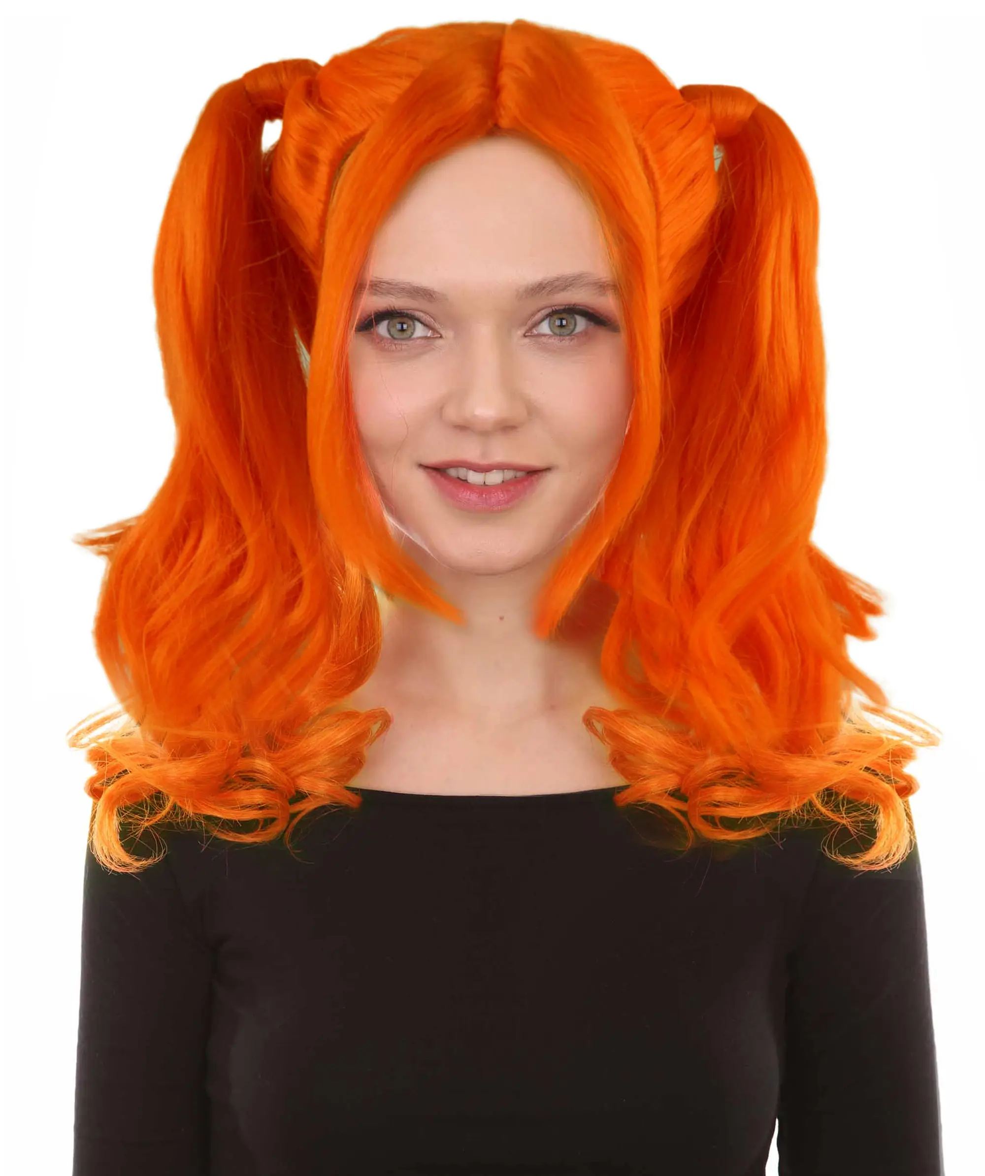HPO Women’s Dolly Pigtail Wigs Collection - Breathable Capless Design - Synthetic Fibers Cosplay Wig for Halloween & Parties, Pumpkin Orange