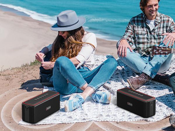 Monster Shock Pro Bluetooth Speaker with Strap, 80W Loud Speaker with Deep Bass, Portable Wireless Speakers with TWS, Long Playtime & Waterproof for Outdoors/Indoors, Supports AUX/TF Card/USB Audio