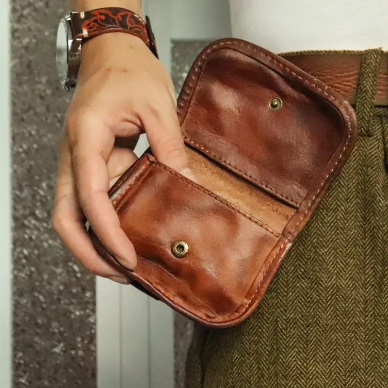 New hand-painted vegetable-tanned leather wallet, vintage small card holder, compact driver's license and coin purse for women, simple design