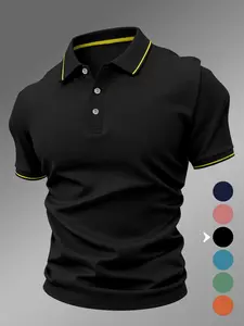 New Men's Polo Shirt 2026, Elastic Casual Geometric Pattern, Fitted Comfortable Breathable, All-Season High-Quality Polo Top, Menswear