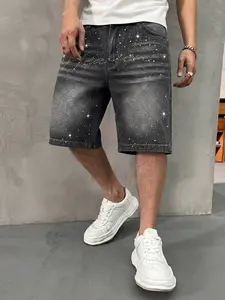 Men's Casual Loose Fit Wide Leg Denim Shorts, All Seasons Street Style, Plain Color, Versatile Straight Leg Jeans, Fashionable Daily Wear