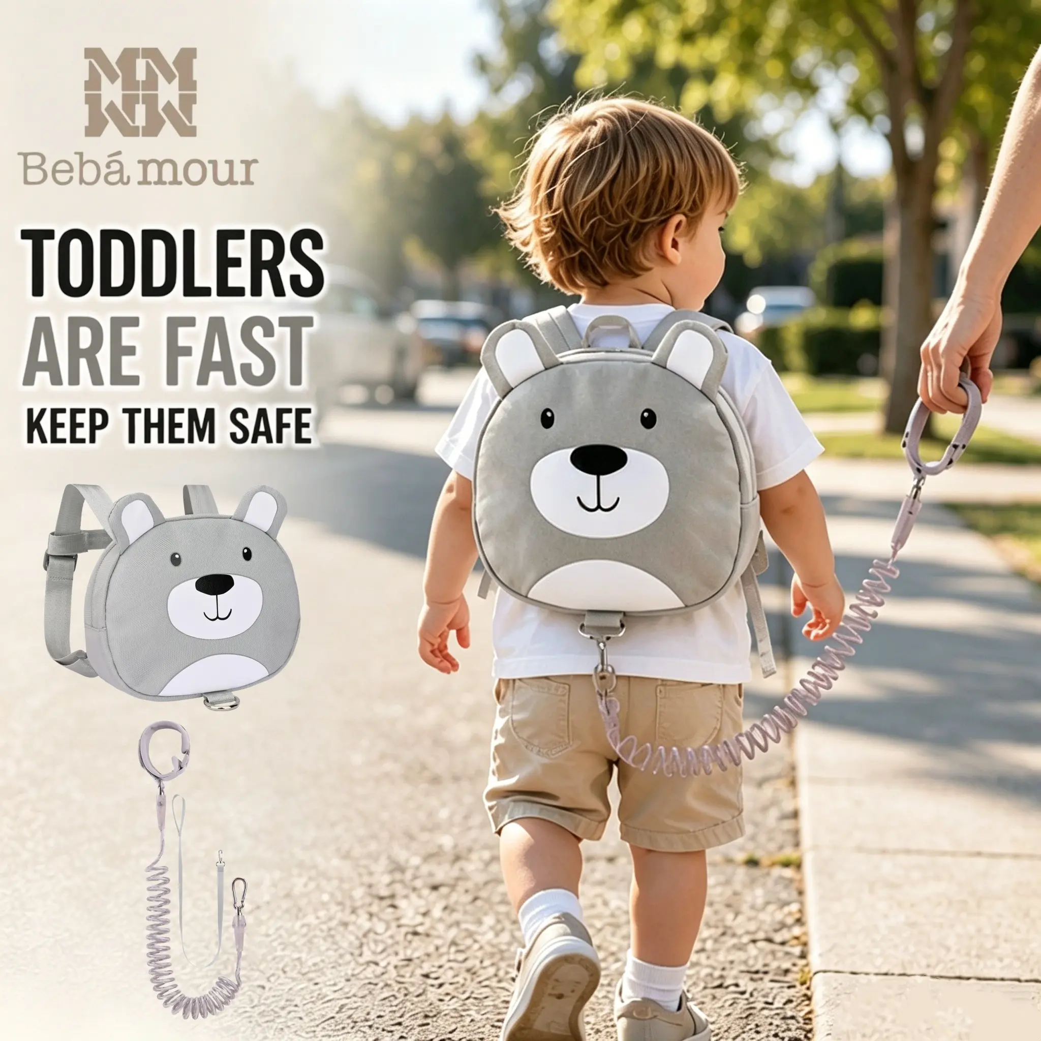 BEBAMOUR Toddler Backpack with Leash, Anti-Lost Safety Harness for Toddlers, Cute Animal Travel Backpack for Boys & Girls, Ideal for Travel, Shopping, Zoo & Airport