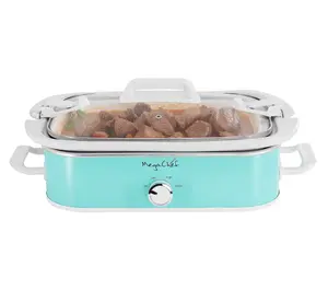 3.5 Quart Rectangle Casserole Slow Cooker with 3 Temperature Settings, Carry Handles and Locking Tempered Glass Lid (Turquoise)