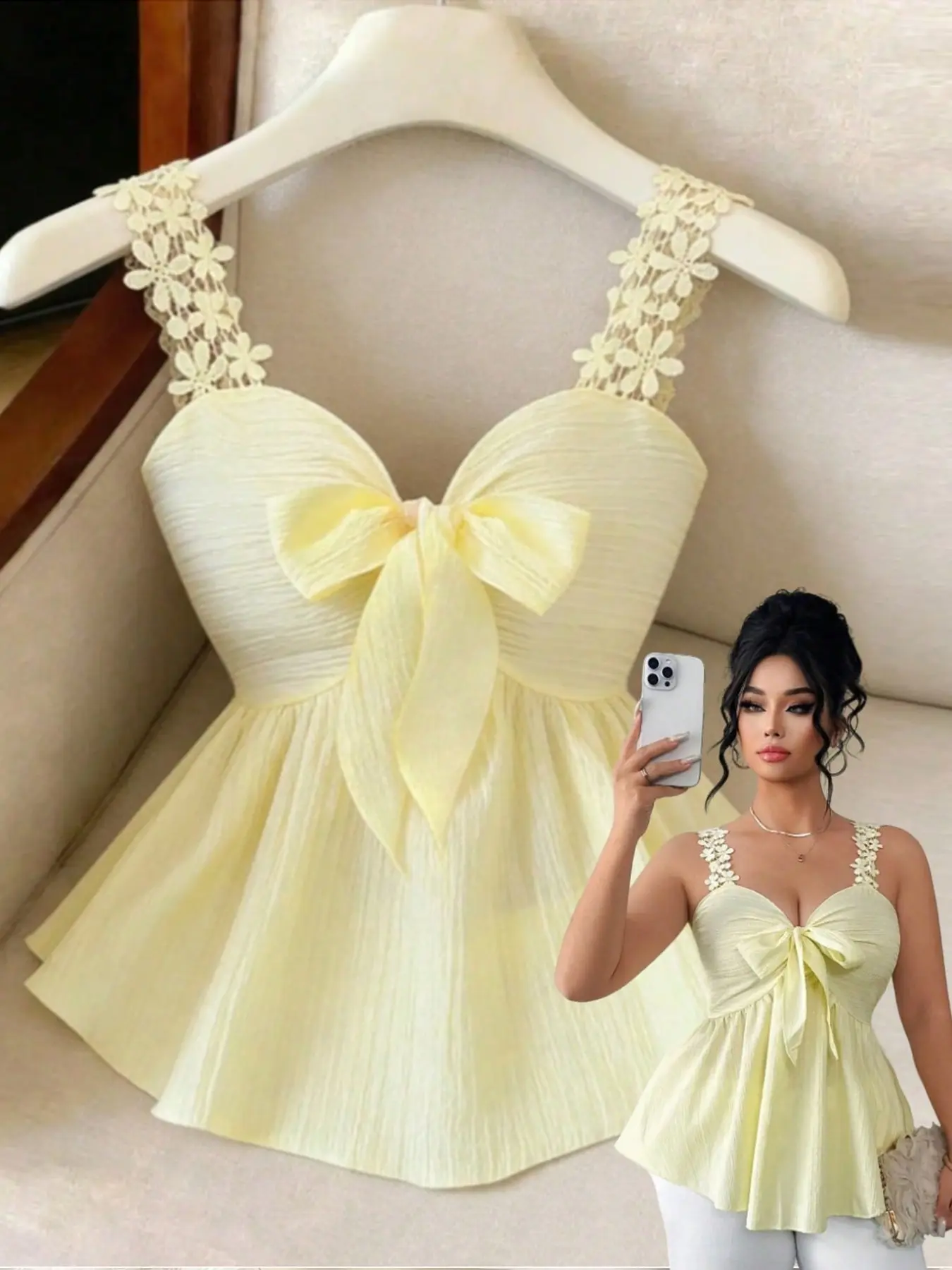 Elegant Solid Butterfly Decor A-Line Fit Tank Top Camisole for Women, Plus Size Spring Summer Fashion, Stylish Sleeveless Vest for Casual Wear