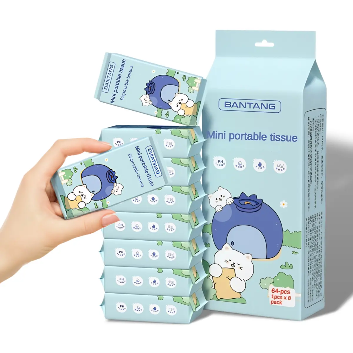 Mini Portable Wipe Set - 8 Packs/64 Pcs- Portable and Compact for all Ages Gentle Touch Portable Travel Suits Essential at Home kitchen travel portable  wipes