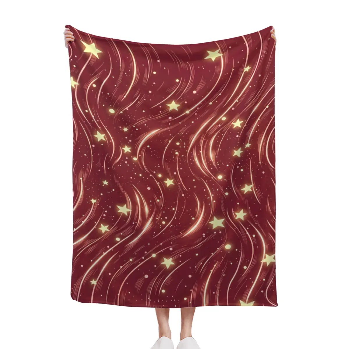 Luxury Anti-Allergic Flannel Quilt - Burgundy Red Shimmer Wave Glitter Throw Blanket, Maroon Swirls Aesthetic, Soft Texture Flannel Fabric Bedding Linen