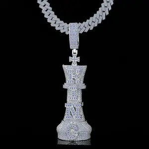 14.77 Carat Real Moissanite King Chess Charm Pendant 14K Gold