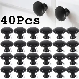 40 Pieces 27mm Black Cabinet Knobs Drawer Kitchen Cabinet  Dresser Knobs Matte Black Zinc  Door Knobs Hardware Cupboard Handles with Screws