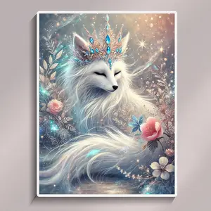 Royal White Fox 5D Diamond Painting Kit – DIY Sparkling Rhinestone Wall Art for Home Decor & Gifts
