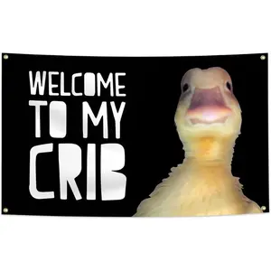 Welcome to My Crib 3x5Ft Flag Funny Tapestry Party for Wall Hanging College Room Man Cave Teen Boy and Girls Wall Hanging Banner with 4 Brass Grommets