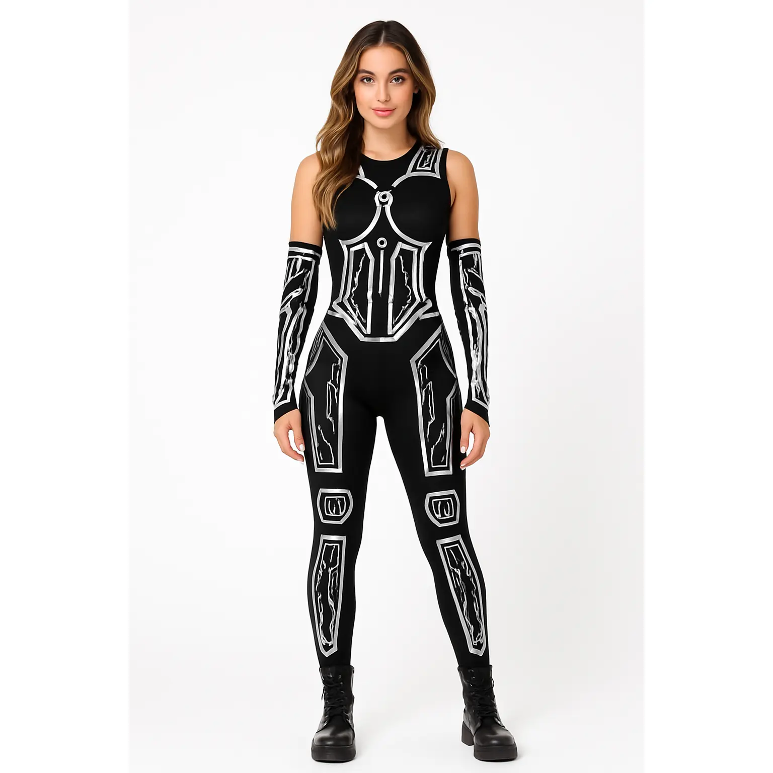 Women's Cyberpunk Reflective Catsuit - Futuristic Halloween Costume, S/M
