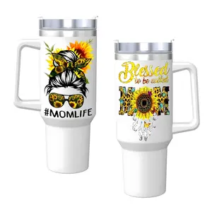 Sunflower Warm Text Design 40oz Insulated Cup, Tumbler, Large Insulated Cup with Straw,Lid,and Handle,Stainless Steel Water Bottle, Reusable Drinking Cup,Portable Drinking Cup for Office and Travel-Friendly,Perfect Gift for Book Enthusiasts