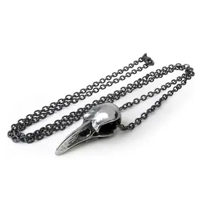 Pewter Crow Raven Skull Necklace