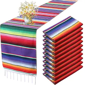 12 Pcs Mexican Serape Table Runners 14x84 Inch Cotton Fabric with Fringe Table Decor for  Fiesta Birthday Wedding Baby Shower