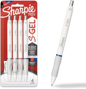 S-Gel Gel Pen Set, White Barrel, 0.7mm Medium Point, Assorted Ink Colors, 4-Count - Office Stationery for Writing, Note-Taking Trendy Desk Supplies Journaling