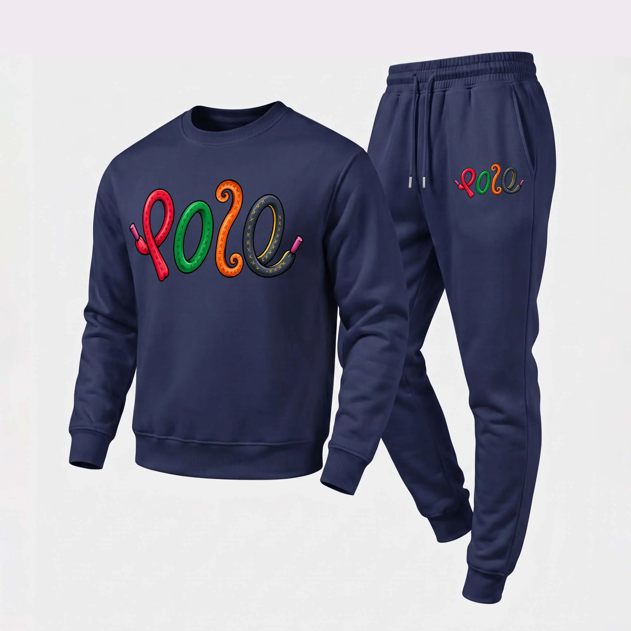 Men's Graphic Crewneck Sweatshirt and Jogger Pants Set, Casual Long Sleeve Pullover with Drawstring Sweatpants, Fall Winter Tracksuit for Daily Wear, Travel, Lounge, Workout and Indoor Outdoor Activities