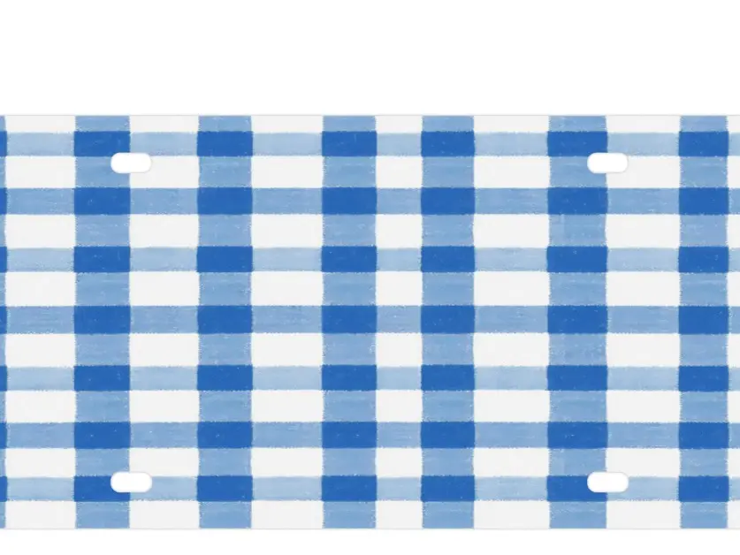 Blue White Plaid Front License Plate, Checkered Novelty Vanity Tag Aluminum License Plate with 4 Holes, Metal Car Accessory for Men Women, 6 x 12 Inch