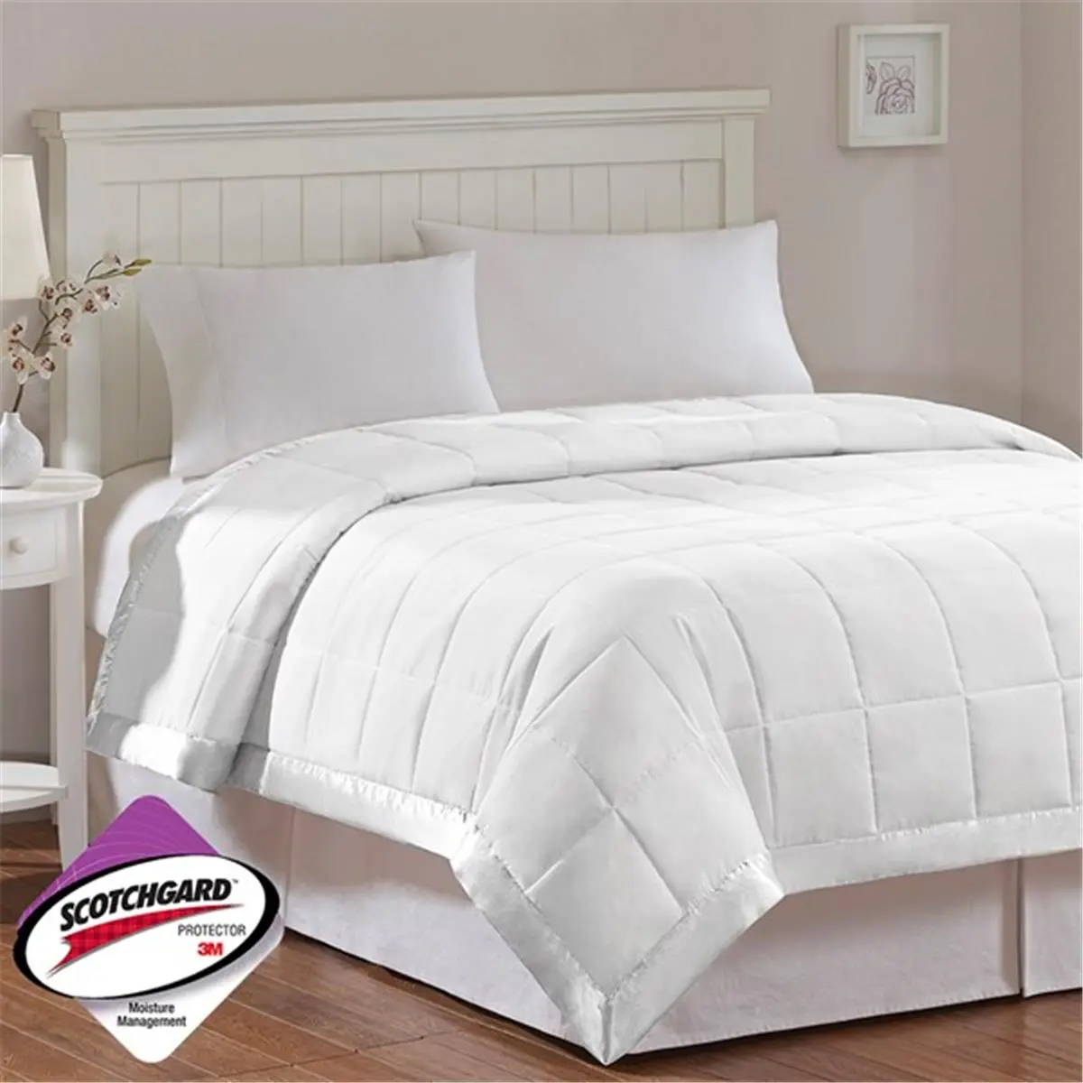 212 MAIN Windom Microfiber Down Alternative All Season Bedroom Bedding Blanket - 100% Polyester, Box Stitched, Moisture-Wicking, Washable, Full/Queen Size, White, Box Quilted, Blanket for Bed, Microfiber Bedding Quilts