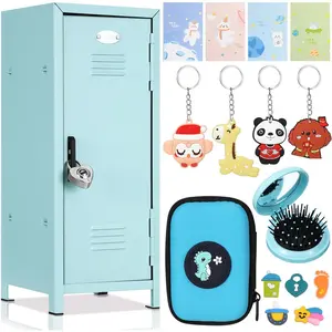 12 Pcs 10.8 Inch Miniature Storage Locker with Lock and 2 Keys, Small Cute Functional Locker for Desktop Bedroom Home Office (Green Dinosaur)