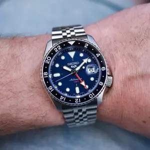 Seiko 5 Sports Stainless Steel 42.5 MM GMT Automatic Blue Dial Watch SSK003K1