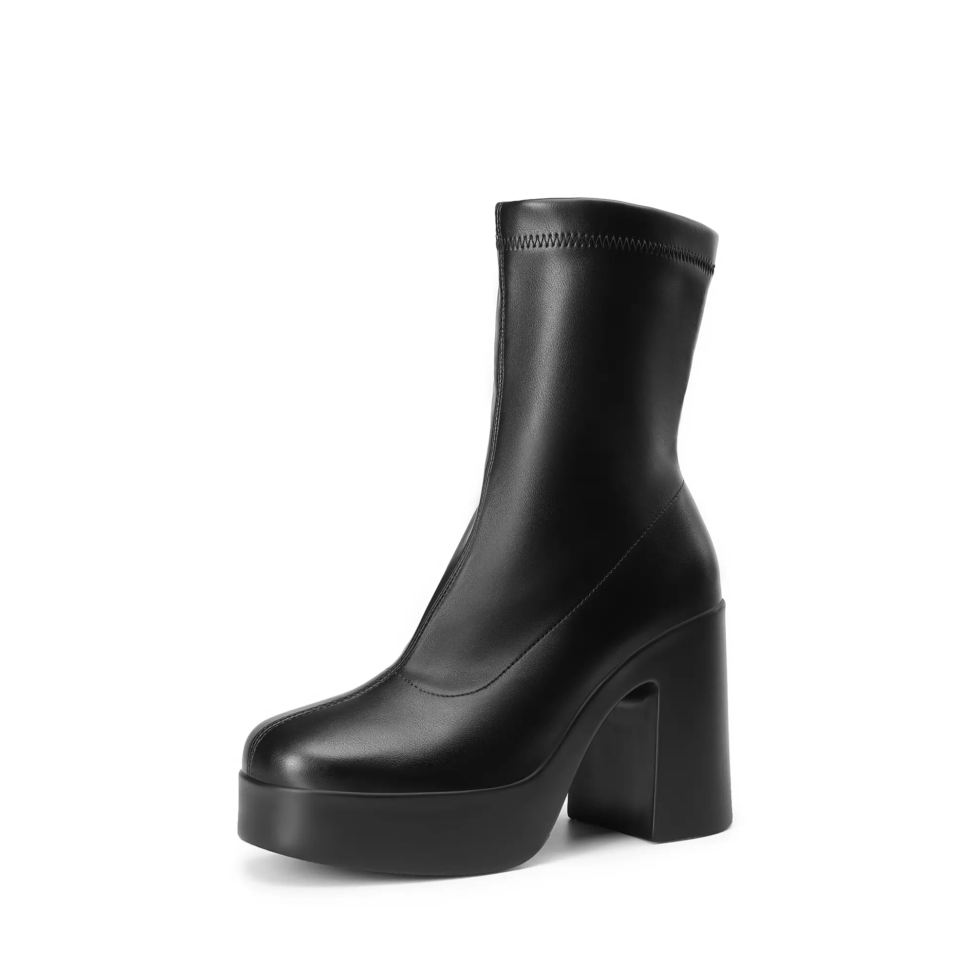 DREAM PAIRS Women's Square Toe Platform High Chunky Block Heel Y2K Ankle Flared Leather Boots Girl Inner Side Zipper for Easy Wear Fall Autumn Winter Classic Comfortable Walking Shoes,summerwins,summeroutfits,vacationoutfits